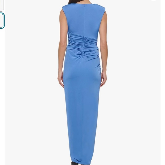 NWOT Vince Camuto Padded Shoulder Ruched Jersey Dress in Periwinkle - 8 - Picture 2 of 8